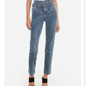 Belted ruffle denim trouser